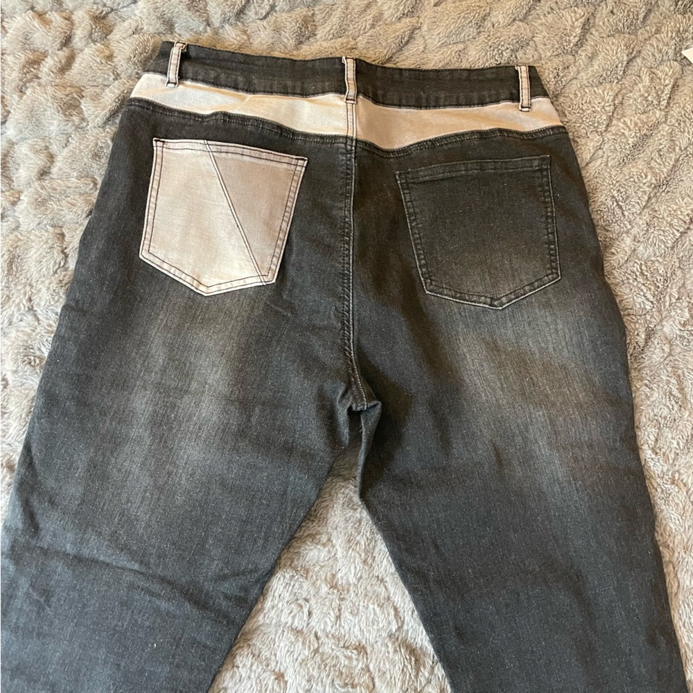 Black Denim Stretch Patchwork Pants - image 4